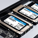 **

A comparison image showcasing SSD, HDD, and NVMe SSD drives. Visually highlight the speed differences with graphics representing data transfer. Maybe add some server rack elements in the background.

**